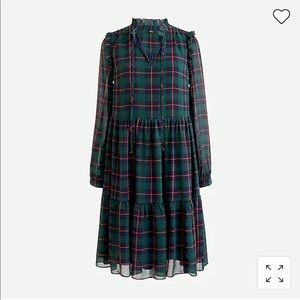J. Crew Tie- Neck Tiered Dress in Black Watch Tartan
